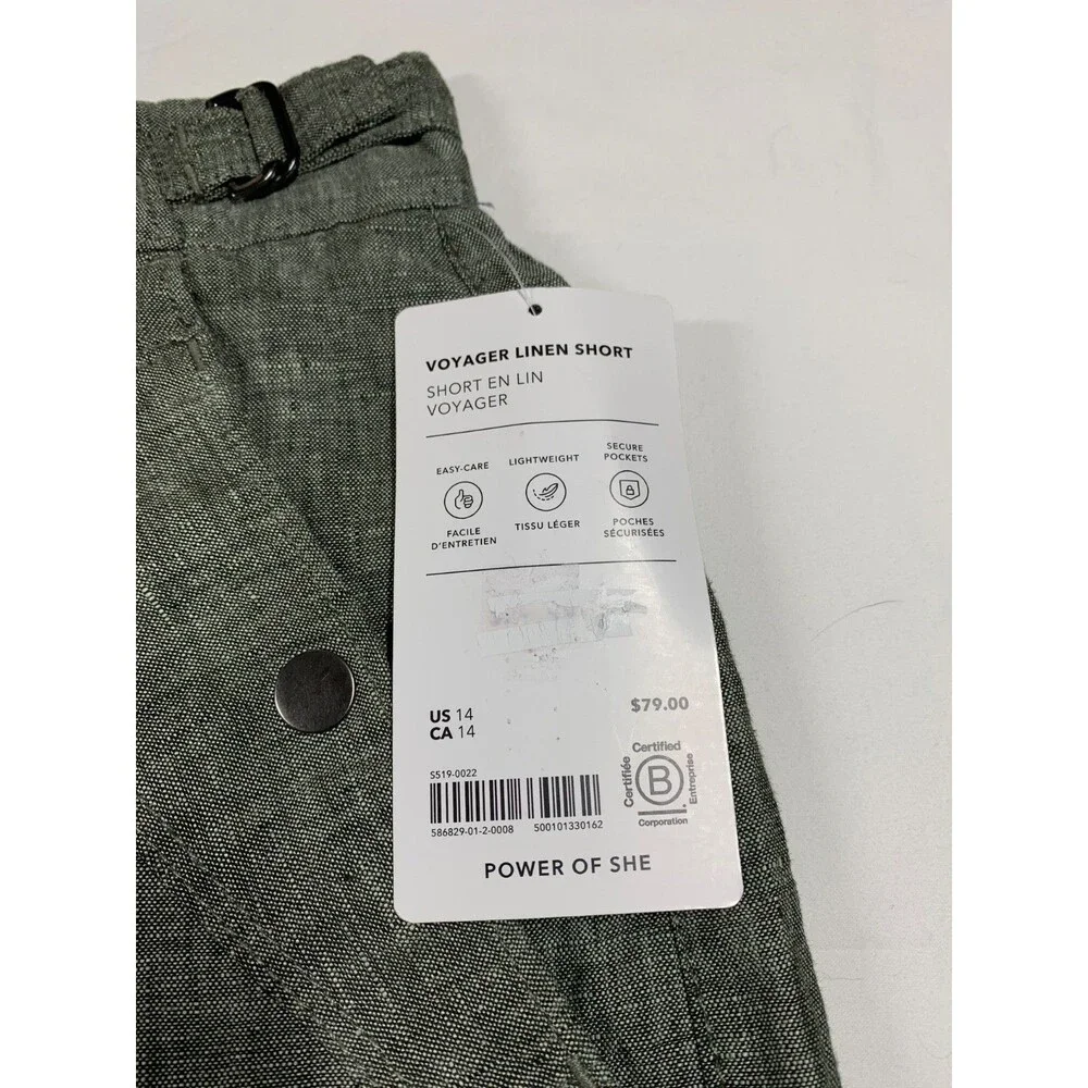 Athleta Voyager 100% Linen Green Shorts Women’s 14 Slim Fit Coastal Beach NWT - Picture 7 of 8